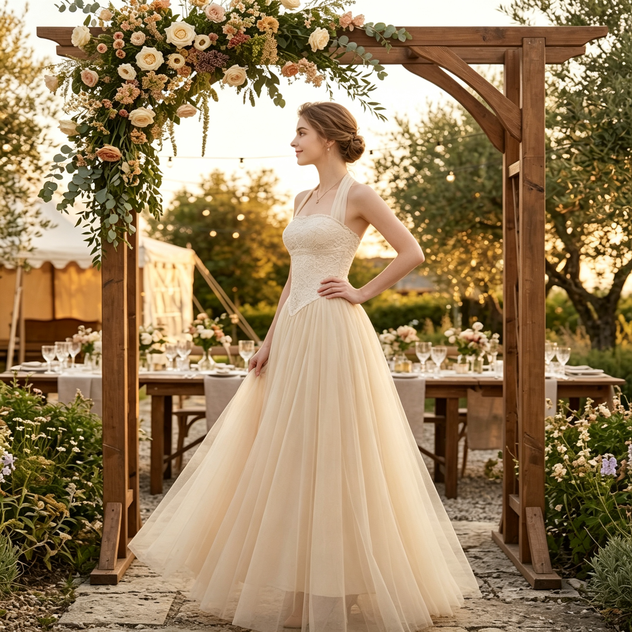 Tulle Lace Halter A-Line Formal Evening Gown for Banquet Events