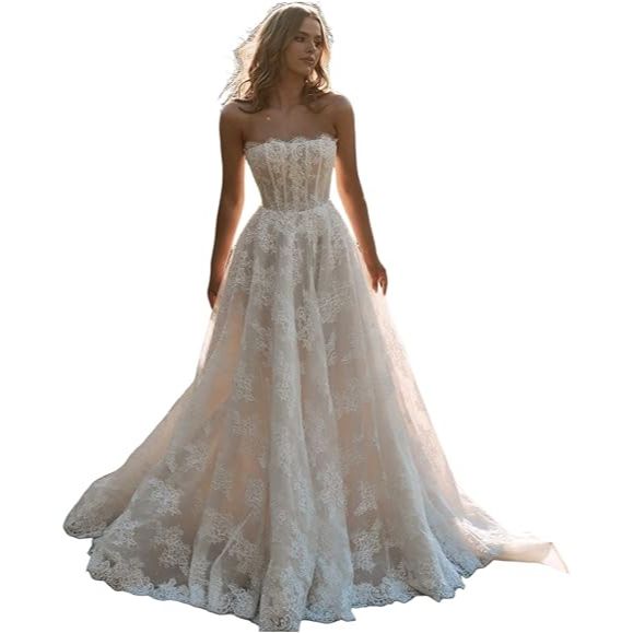 Lace Appliques Off Shoulder Ball Gown Wedding Dress with Train