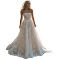 Lace Appliques Off Shoulder Ball Gown Wedding Dress with Train