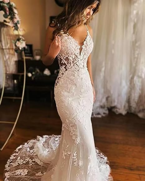 Lace Mermaid Wedding Dress with Long Sleeves