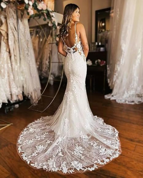 Lace Mermaid Wedding Dress with Long Sleeves