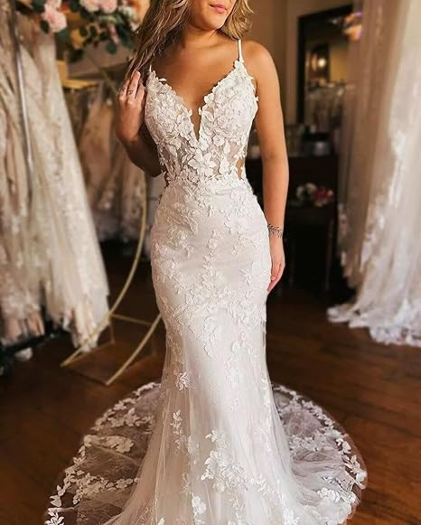 Lace Mermaid Wedding Dress with Long Sleeves