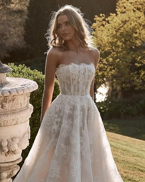 Lace Appliques Off Shoulder Ball Gown Wedding Dress with Train