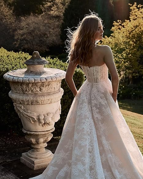 Lace Appliques Off Shoulder Ball Gown Wedding Dress with Train