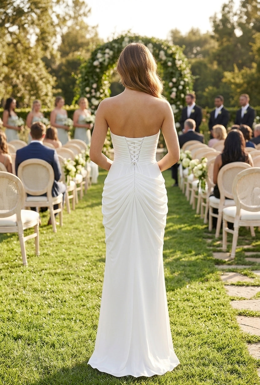 Women's Chiffon Ruched Long Dress Elegant Formal Evening Gown