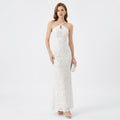 Floral Lace Halter Keyhole Maxi Formal Evening Gown for Banquet Events