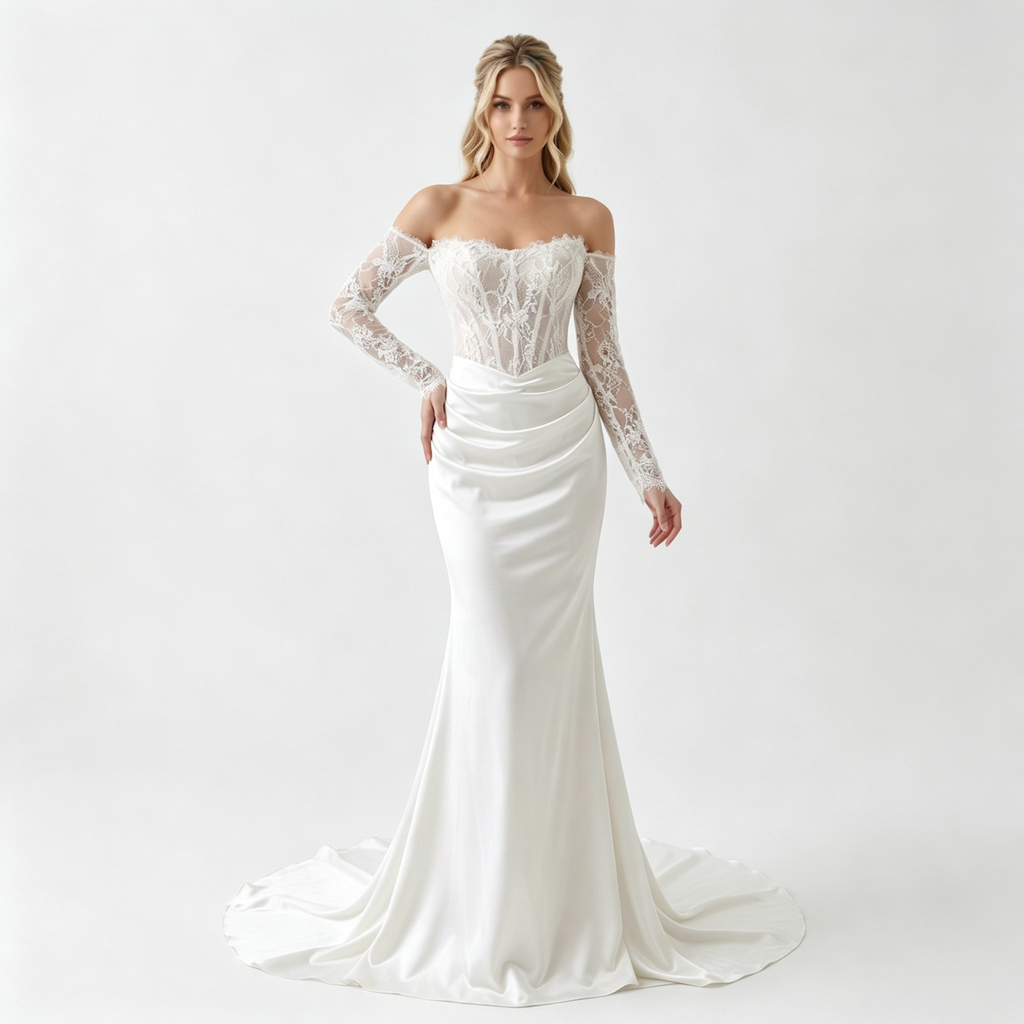 Satin Lace Strapless A‑Line Formal Evening Gown for Banquet Events