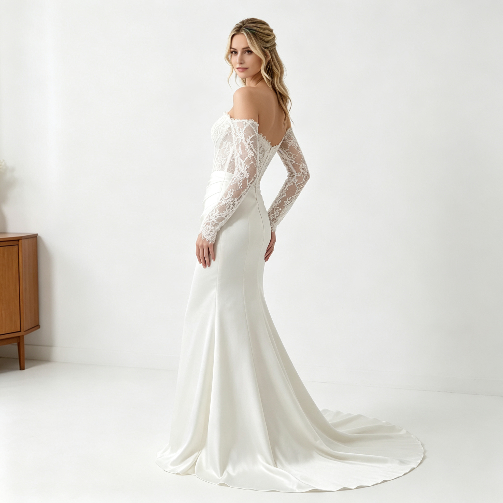 Satin Lace Strapless A‑Line Formal Evening Gown for Banquet Events