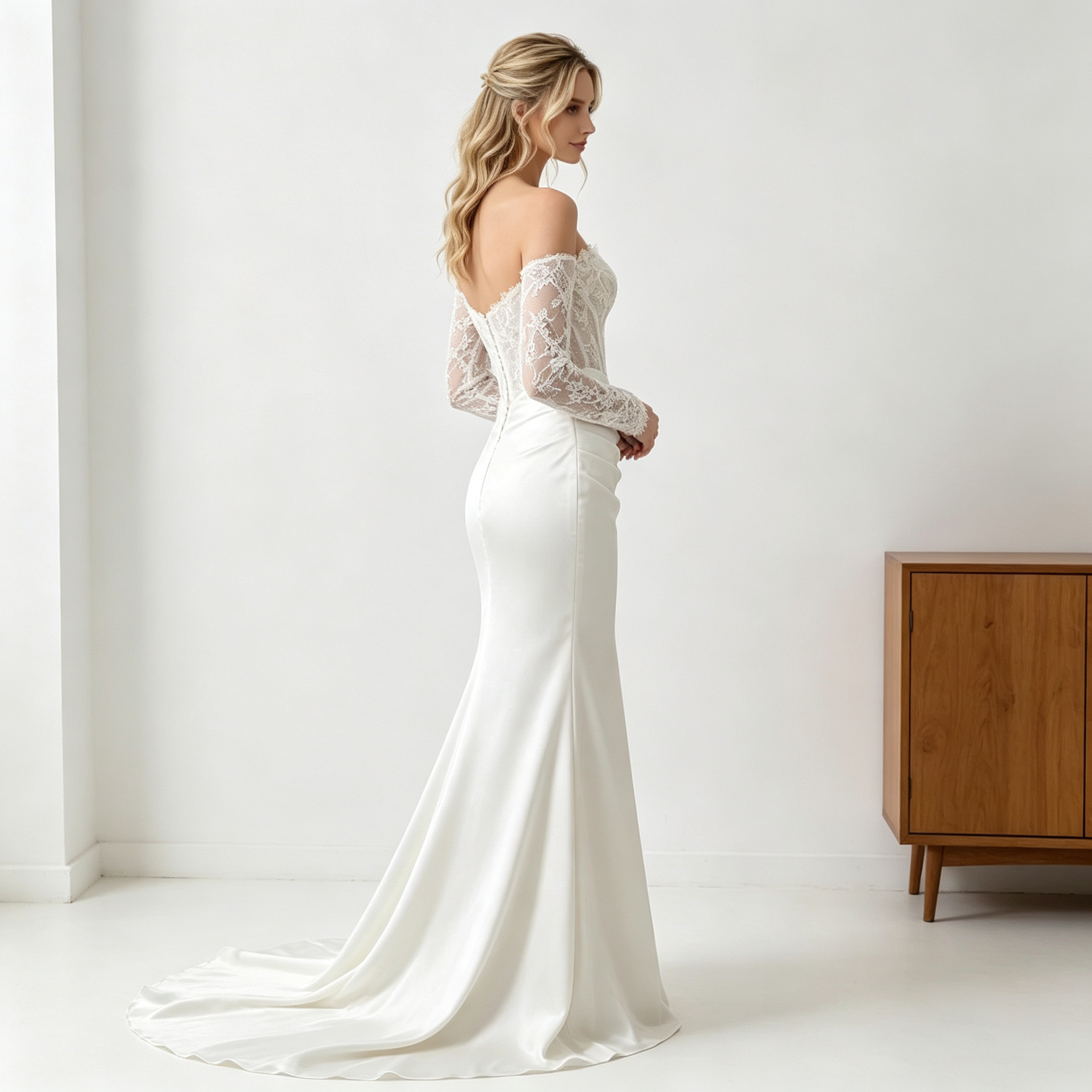 Satin Lace Strapless A‑Line Formal Evening Gown for Banquet Events