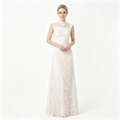 High-Neck Illusion Lace Sleeveless A-Line Evening Gown with Long Skirt