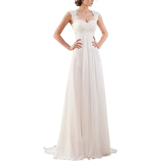 Women's Chiffon Lace Long Dress Elegant Formal Evening Gown